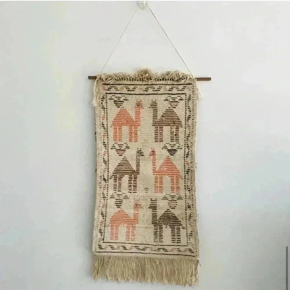 Rare Vintage Wool Wall Hanging Tapestry Lamas Animal Print - Picture 5 of 7